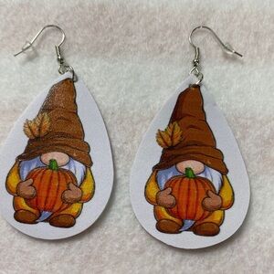Faux Leather Teardrop Gnome With Pumpkin Earrings Print both sides (CO)